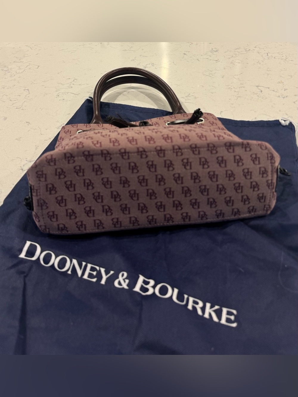 Dooney & Bourke Tassel Tote Bag Purple Signature Canvas Brown Leather - Picture 6 of 11